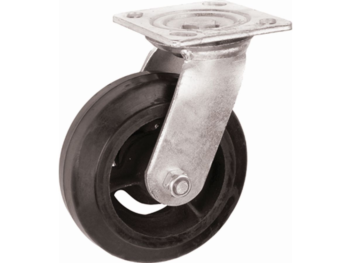 1400-Series 8-Inch Mold-On Rubber Swivel Plate Caster, 500-lb Load Capacity