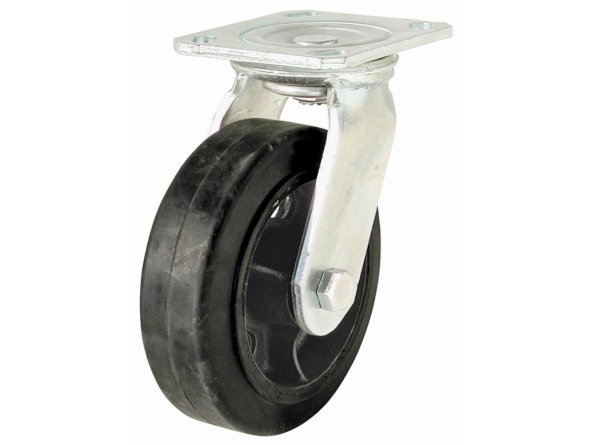 1400-Series 8-Inch Mold-On Rubber Swivel Plate Caster, 500-lb Load Capacity