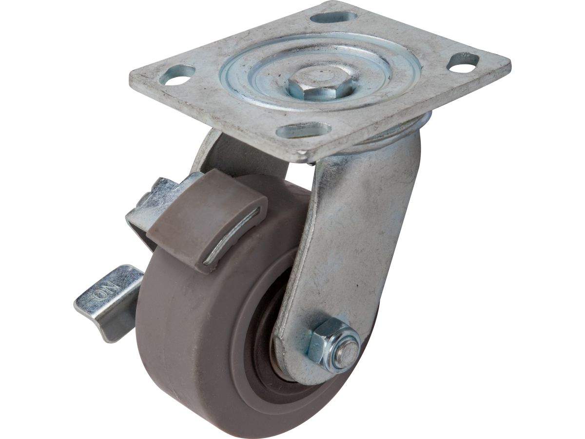 4-Inch Rubber Wheel on Polypropylene Hub Swivel w/Brake Caster, 300-lb Load Capacity