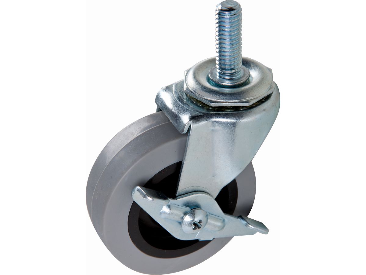 2-1/2-Inch Threaded Stem TPR Caster with Brake, 90-lb Load Capacity