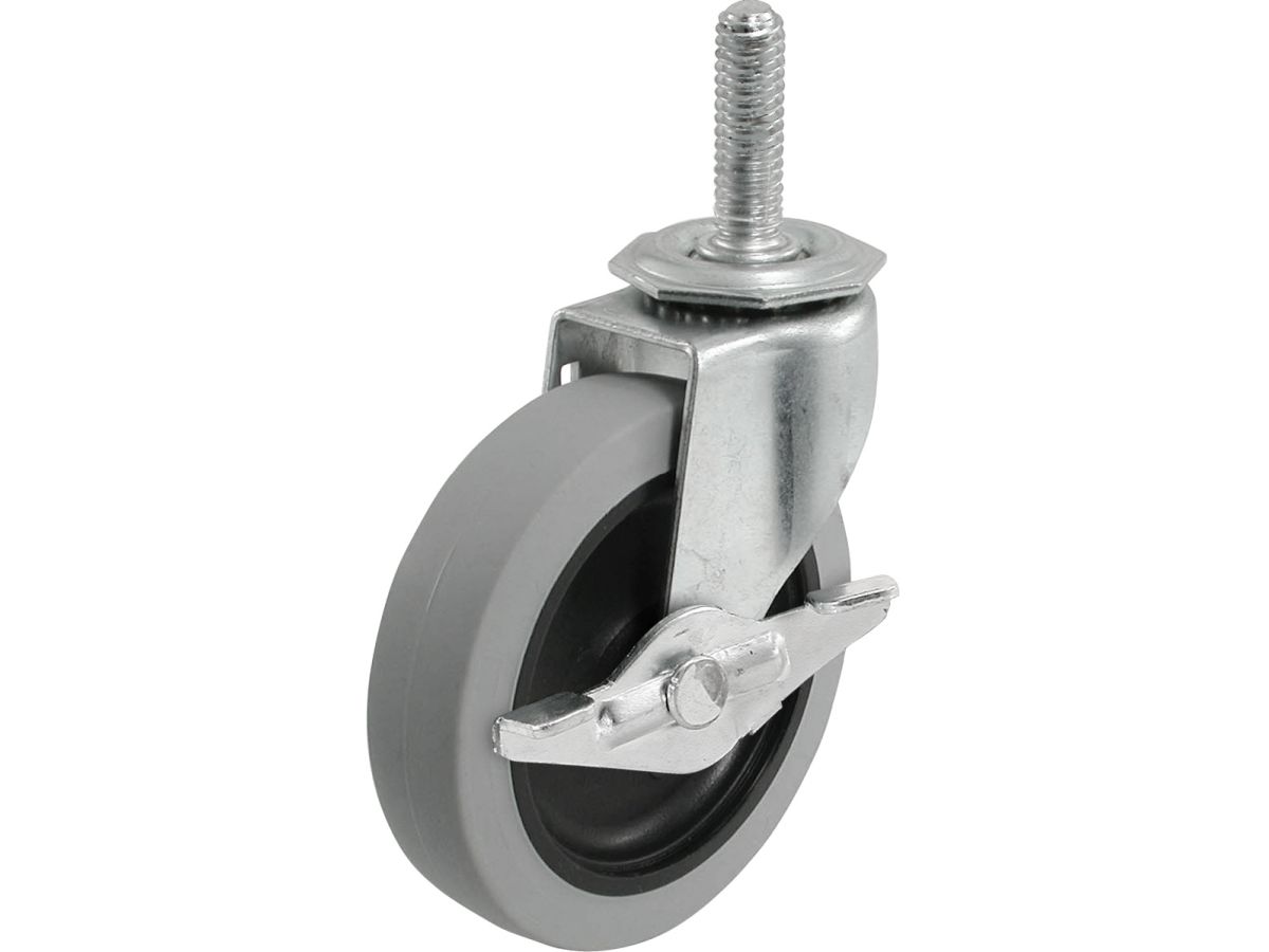 3-Inch Threaded Stem TPR Caster with Brake, 110-lb Load Capacity