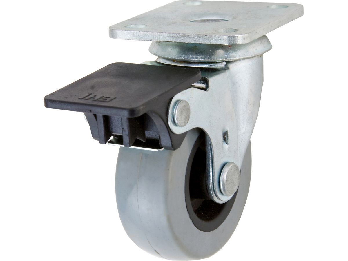 2-Inch Medium Duty Plate Caster with Brake, 88-lb Load Capacity