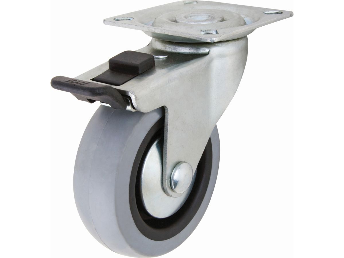 3-Inch Medium Duty Plate Caster with Brake, 121-lb Load Capacity