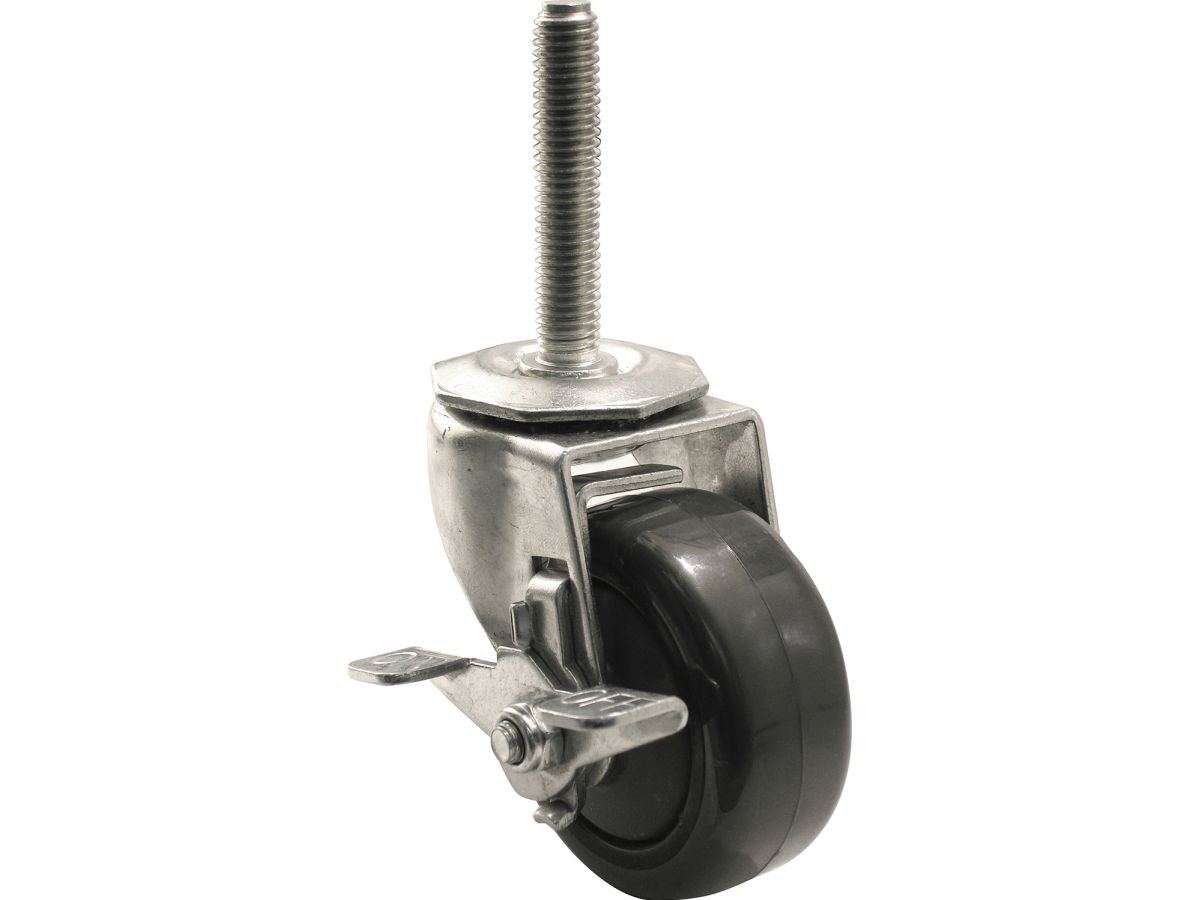 3-Inch Polyurethane Swivel w/Brake & Stem Caster, 225-lb Load Capacity