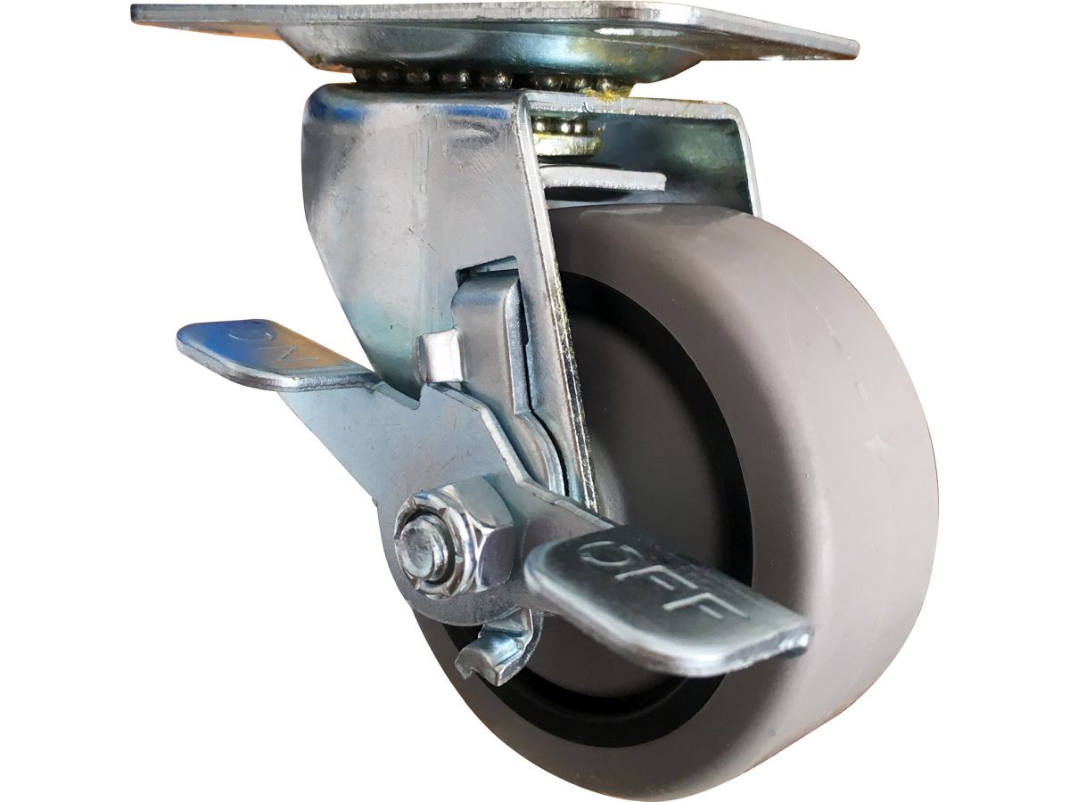 3-Inch Thermoplastic Swivel Caster with Brake, 180-lb Load Capacity