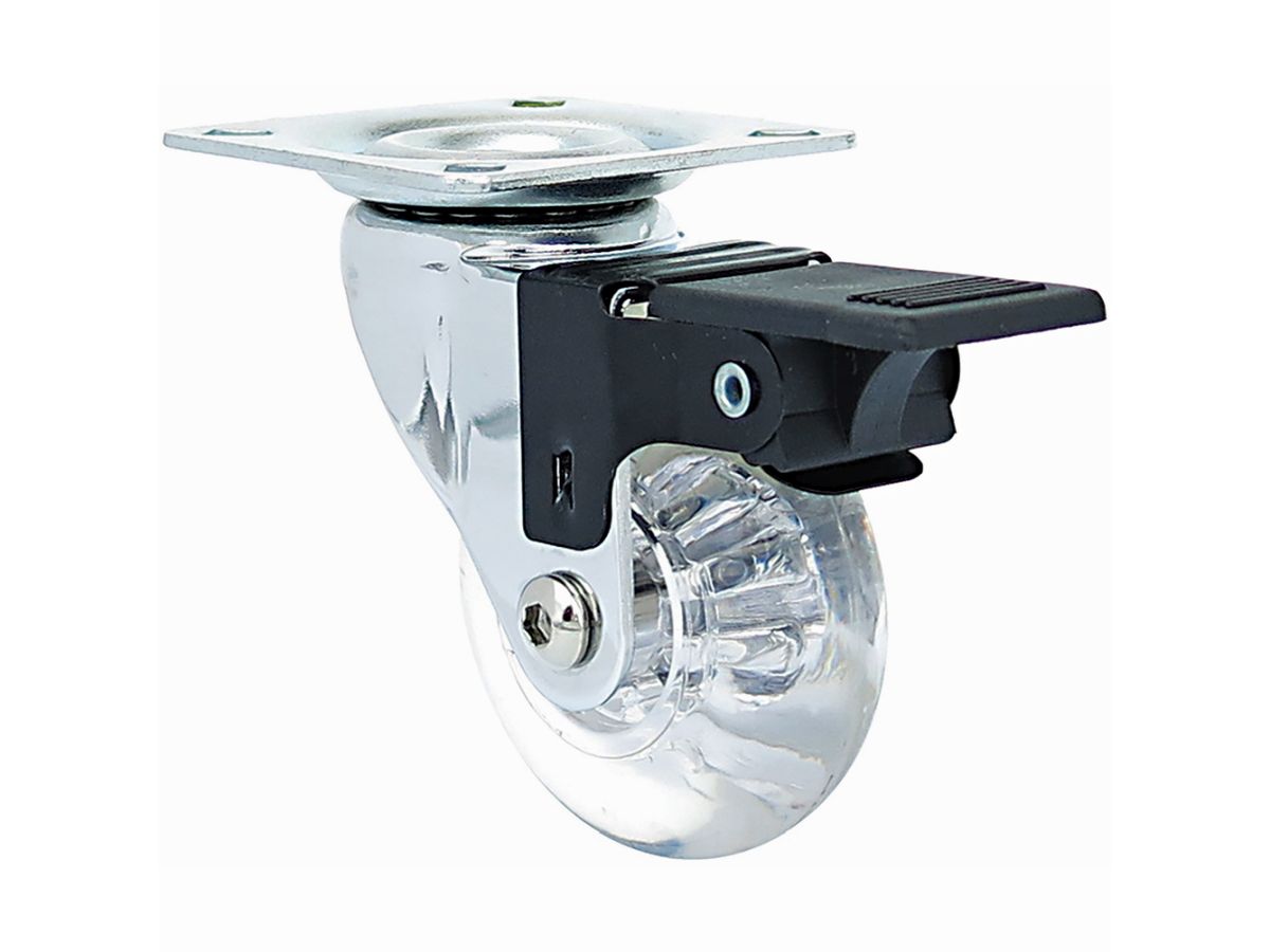 1-3/8 Inch Clear Designer Casters, Mini Jewel w/Brake 2-Pack