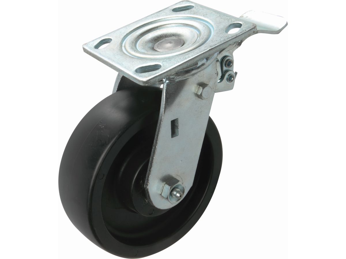 400 Series 6-Inch Tool Box Swivel Plate Caster with Brake, 600-lb Load Capacity