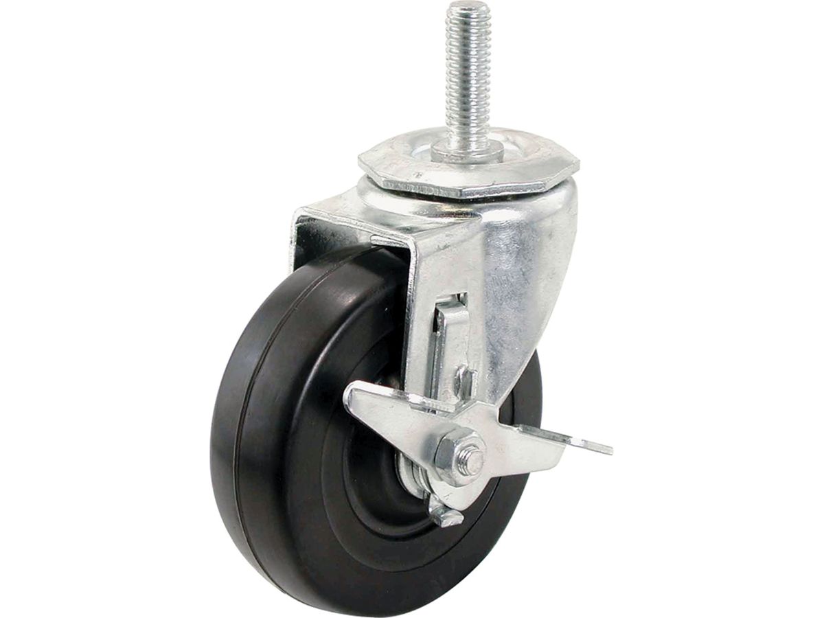 4-Inch Swivel w/Brake Threaded Stem Soft Rubber Caster, 115-lb Load Capacity
