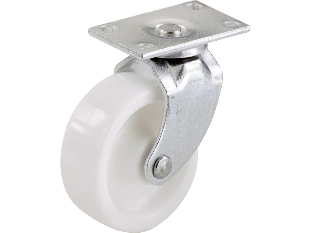 2-Inch Plastic Swivel Plate, Silver & White Caster, 2-Pack