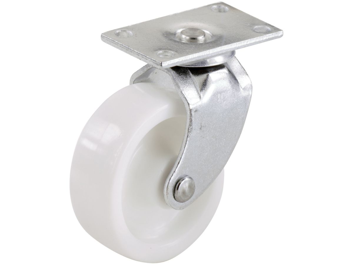 1-1/4-Inch Plastic Swivel Plate, Silver & White Caster, 4-Pack