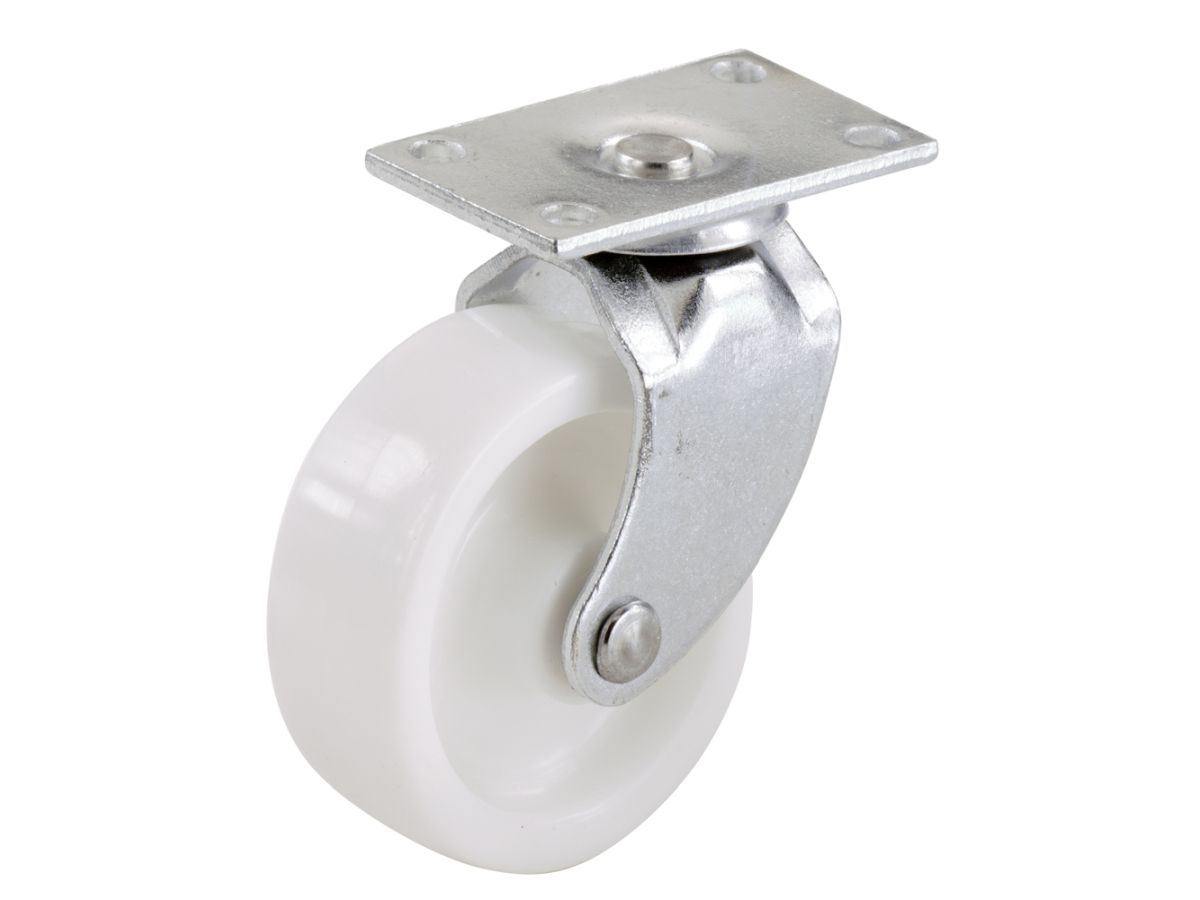 1-5/8-Inch Plastic Swivel Plate, Silver & White Caster, 4-Pack
