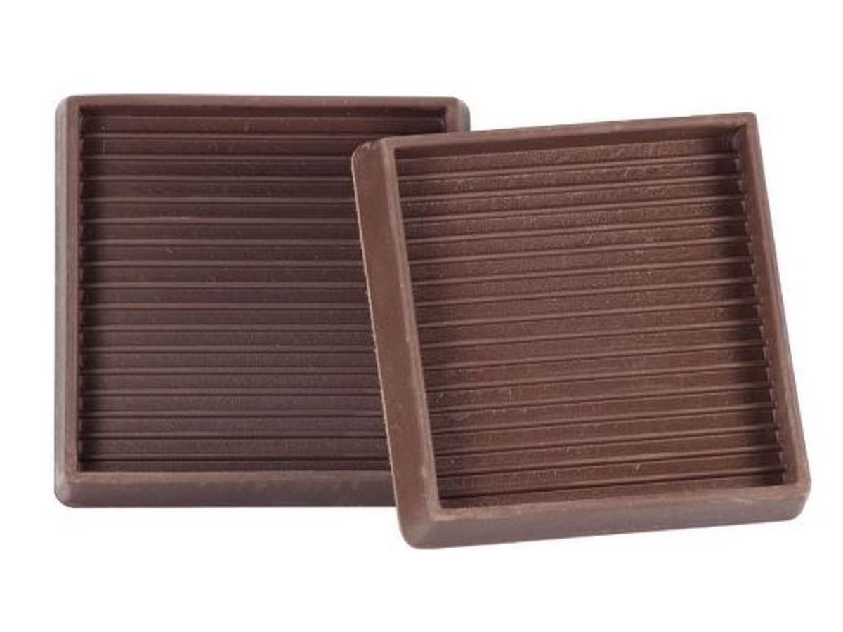 3-Inch Square Rubber Furniture Cups, Brown, 2-Pack