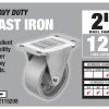 2 pouces rigid plate Cast Iron Caster, 125-lb Capacité de charge