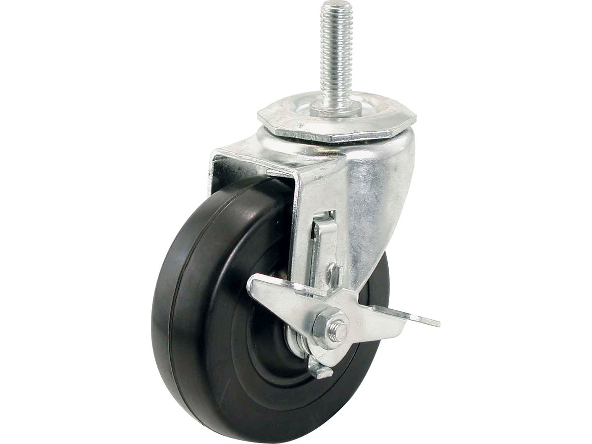 2-Inch Swivel w/Brake Threaded Stem Soft Rubber Caster, 80-lb Load Capacity