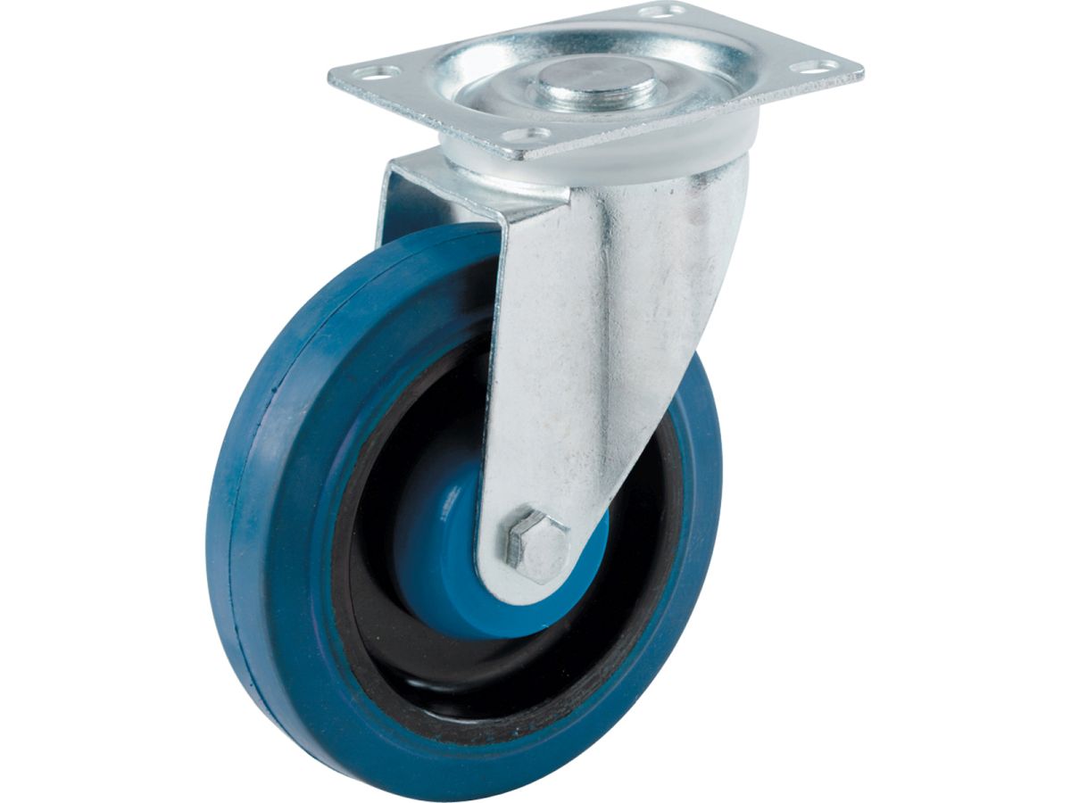 4-Inch Swivel Plate Elastic Blue Rubber Caster, 265-lb Load Capacity