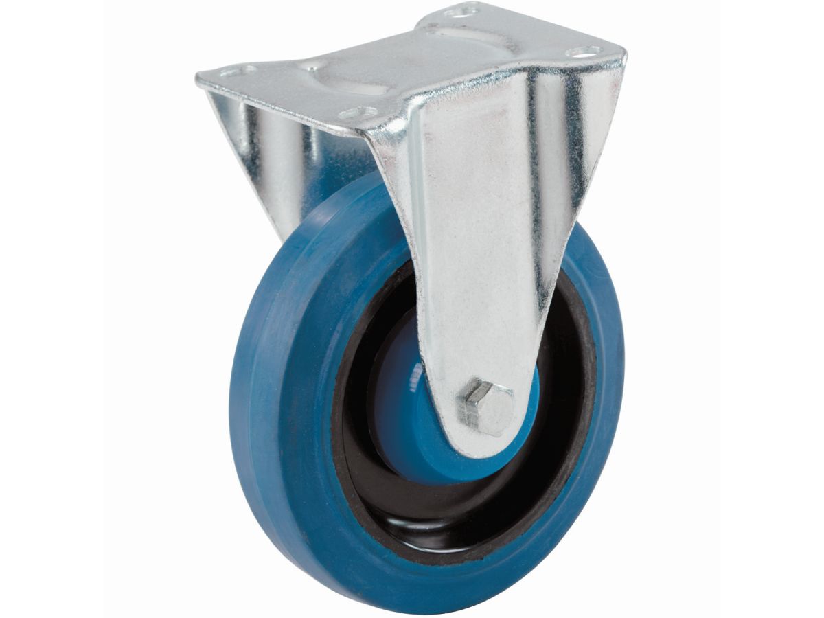 4-Inch Rigid Plate Elastic Blue Rubber Caster, 265-lb Load Capacity