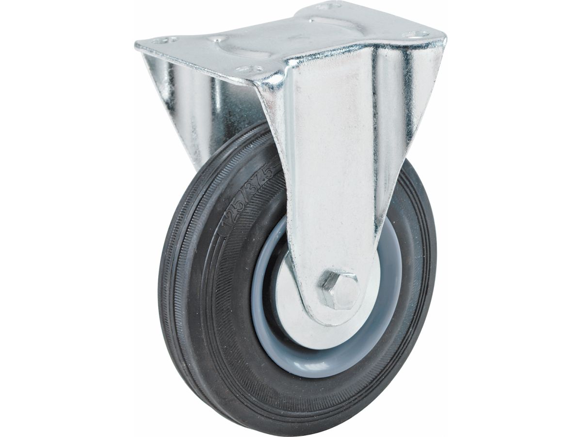 4-Inch Rigid Caster, Semi-Elastic Rubber, 220-lb Load Capacity