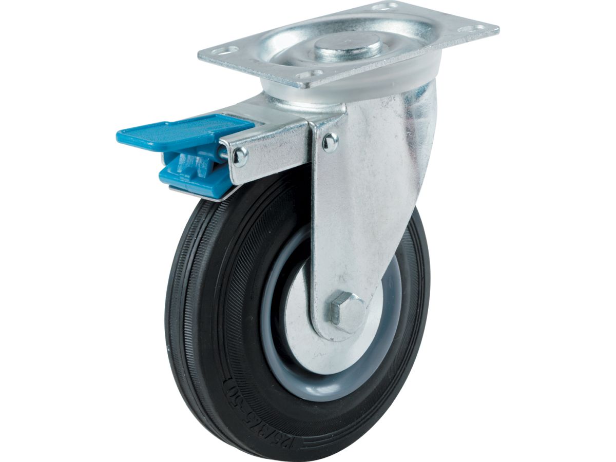 4-Inch Swivel Caster, Semi-Elastic Rubber with Total Lock Brake, 220-lb Load Capacity