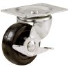 2-Inch Soft Rubber Swivel Plate Caster with Side Brake, 90-lb Load Capacity