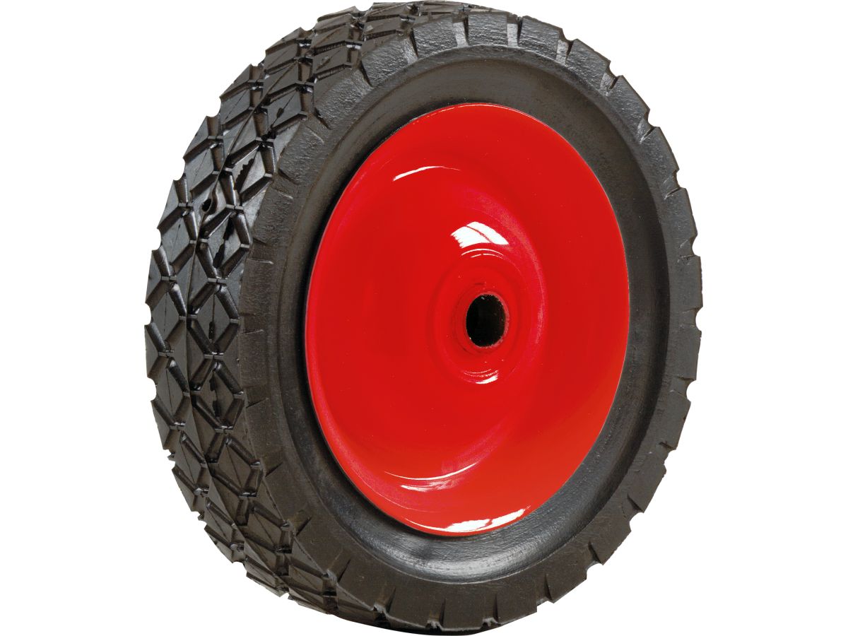 6-Inch Semi-Pneumatic Rubber Tire, Steel Hub with Ball Bearings, Diamond Tread, 1/2-Inch Bore Offset Axle