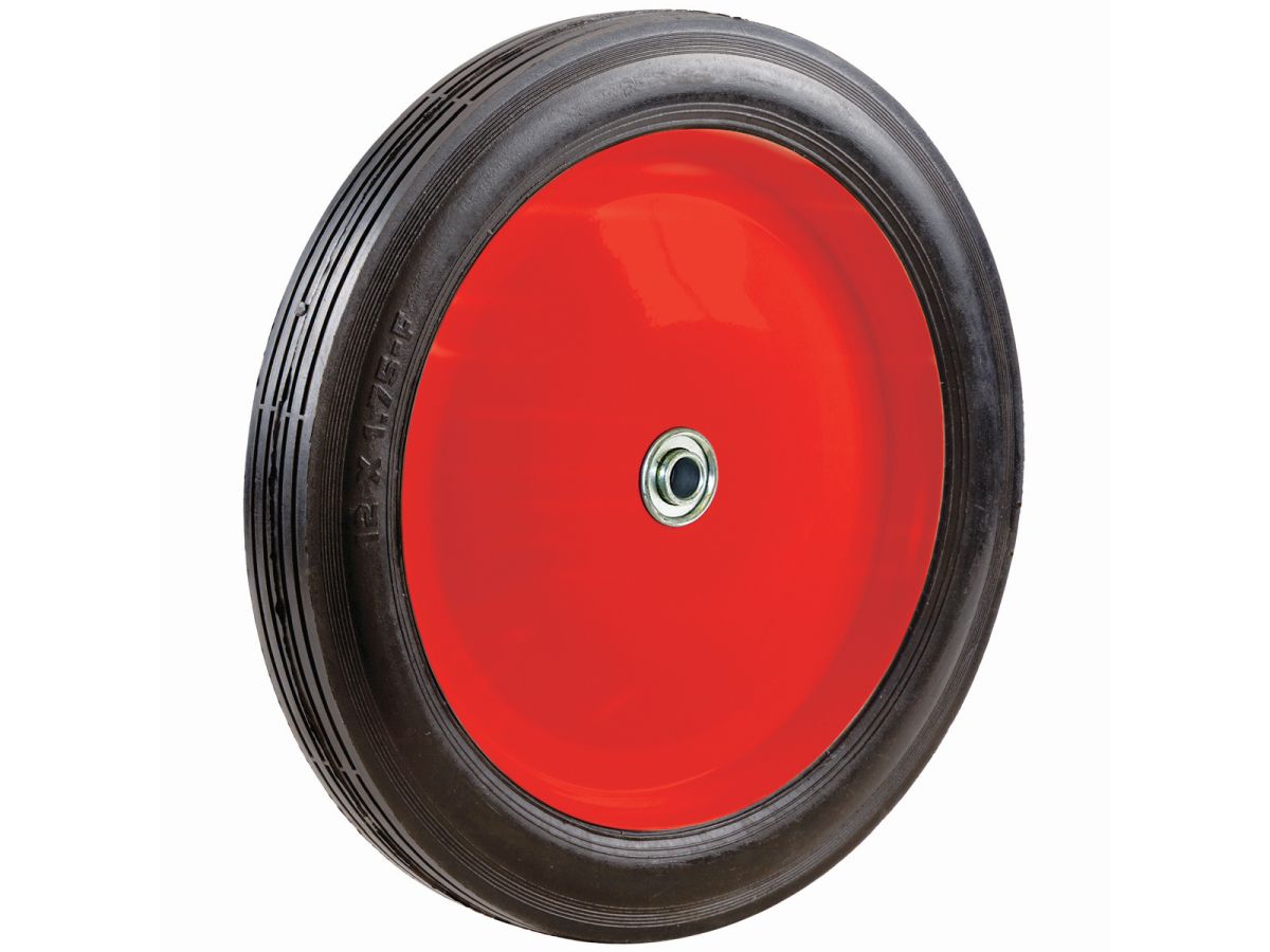 10-Inch Semi-Pneumatic Rubber Tire, Steel Hub with Ball Bearings, Ribbed Tread, 1/2-Inch Bore Centered Axle