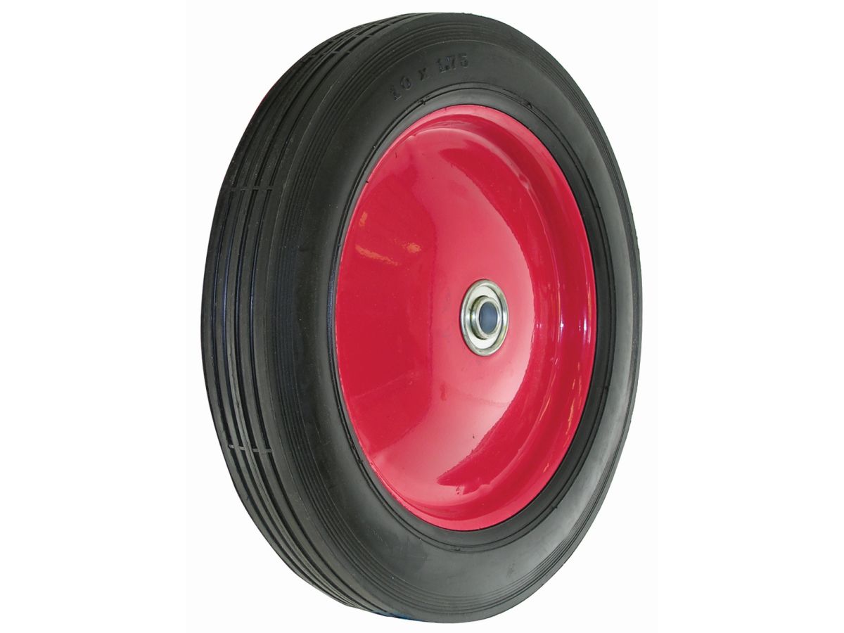 10-Inch Semi-Pneumatic Rubber Tire, Steel Hub with Ball Bearings, Ribbed Tread, 5/8-Inch Bore Centered Axle