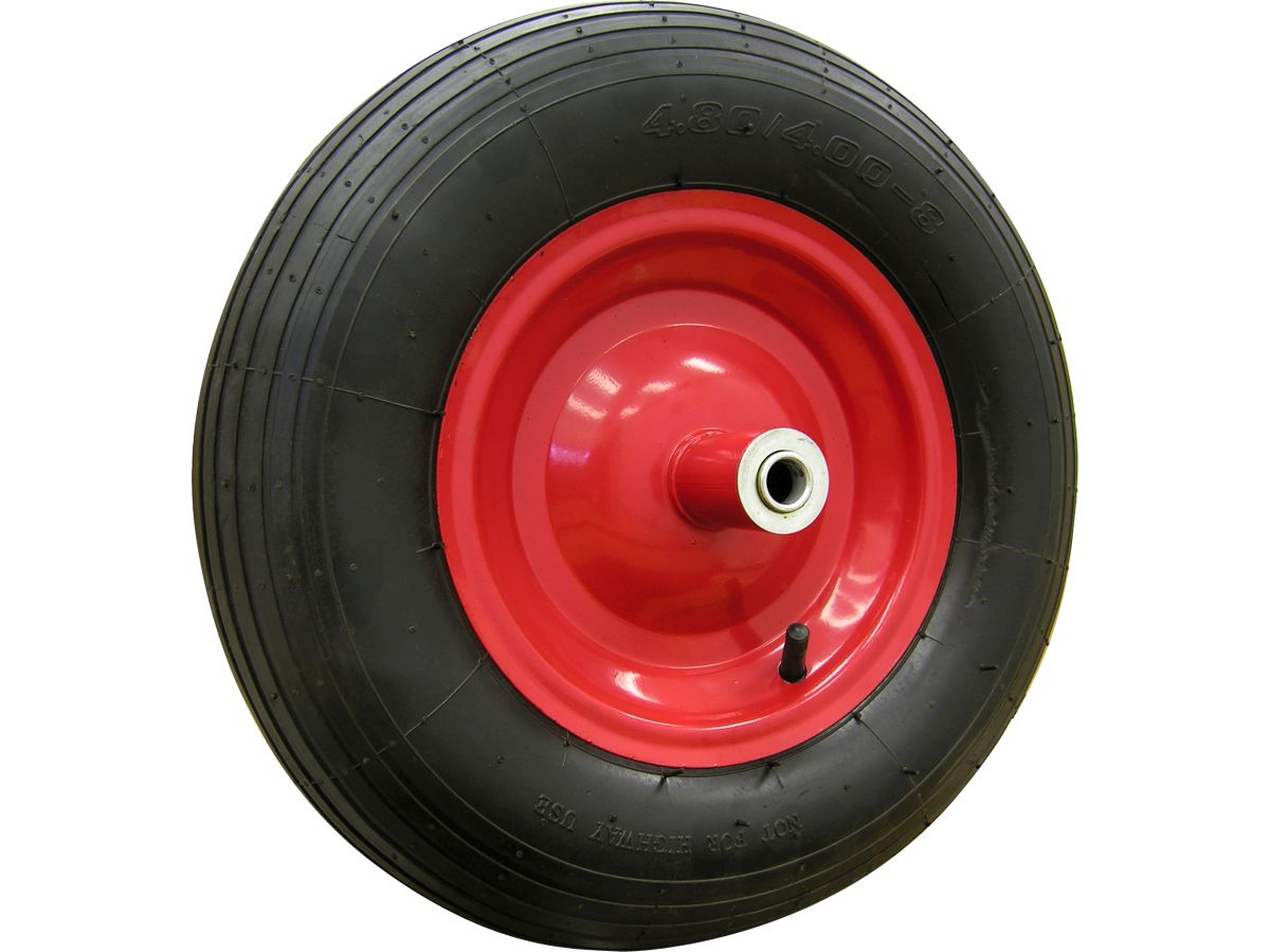 4.80/4.00-8-Inch Pneumatic Wheelbarrow Tire, 16-Inch, Ribbed Tread, 6-Inch Centered Hub, 5/8-Inch Axle Diameter, Ball Bearing