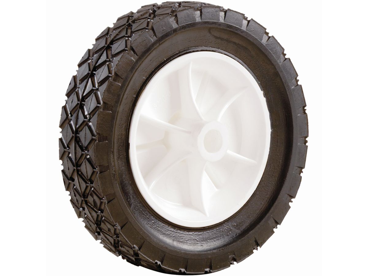 6-Inch Semi-Pneumatic Rubber Replacement Tire, Plastic Wheel, 1-1/2-Inch Diamond Tread, 1/2-Inch Bore Offset