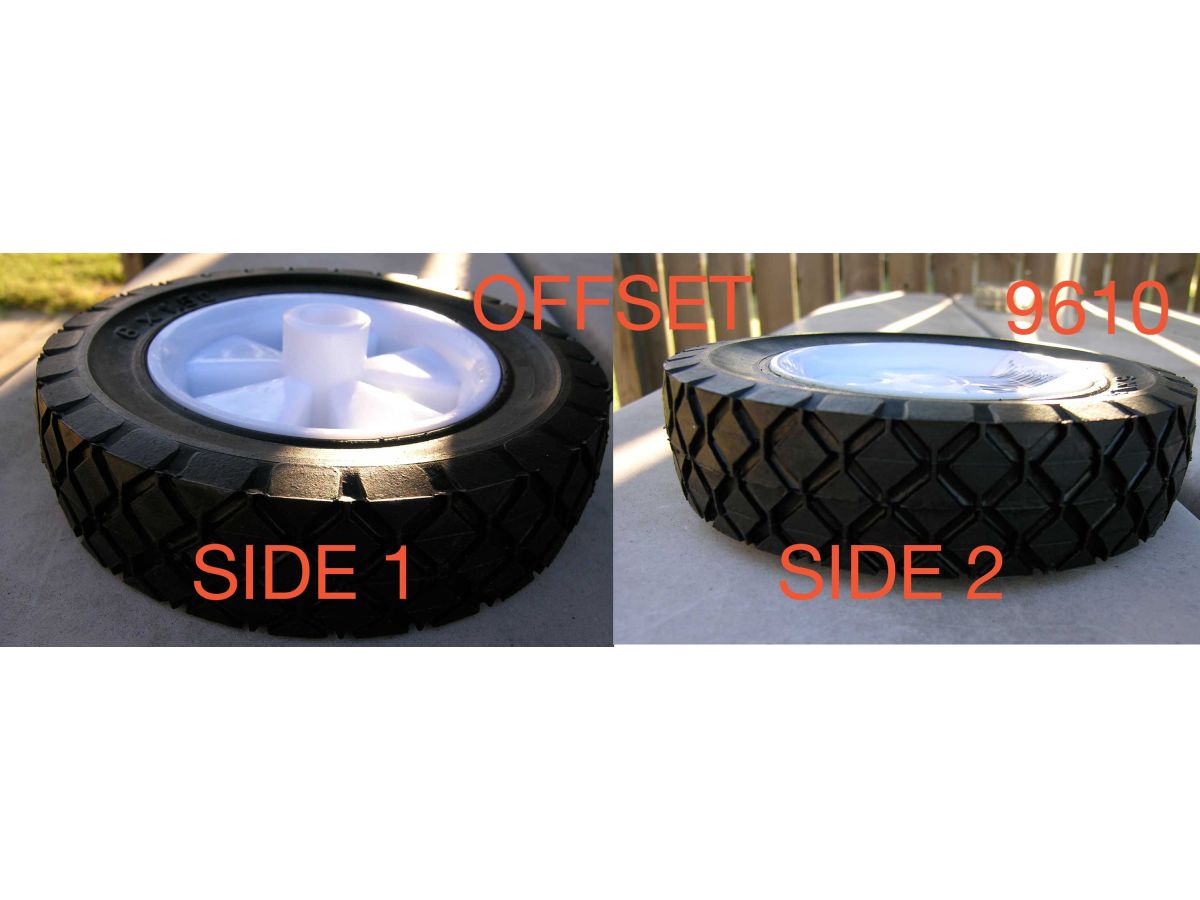 6-Inch Semi-Pneumatic Rubber Replacement Tire, Plastic Wheel, 1-1/2-Inch Diamond Tread, 1/2-Inch Bore Offset