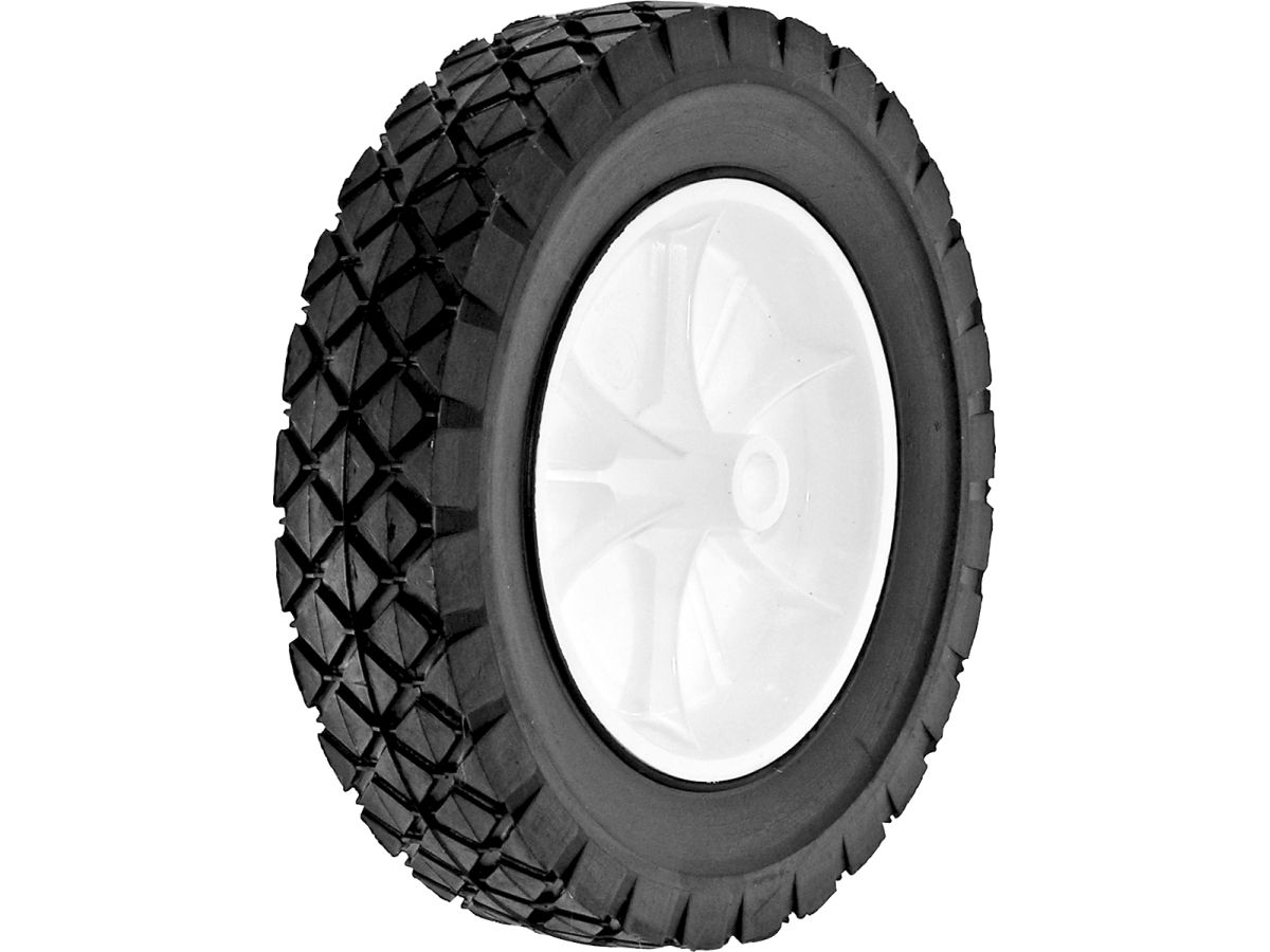 8-Inch Semi-Pneumatic Rubber Replacement Tire, Plastic Wheel, 1-3/4-Inch Diamond Tread, 1/2-Inch Bore Offset Axle