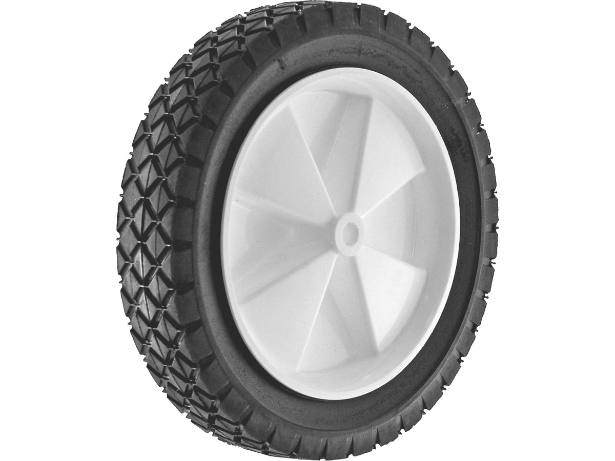 10-Inch Semi-Pneumatic Rubber Replacement Tire, Plastic Wheel, 1-3/4-Inch Diamond Tread, 1/2-Inch Bore Offset Axle