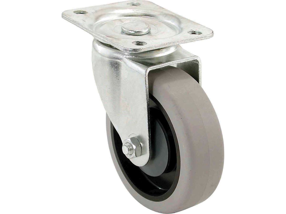 400 Series 4-Inch Swivel Plate Caster, Rubber Wheel, 250-lb Load Capacity