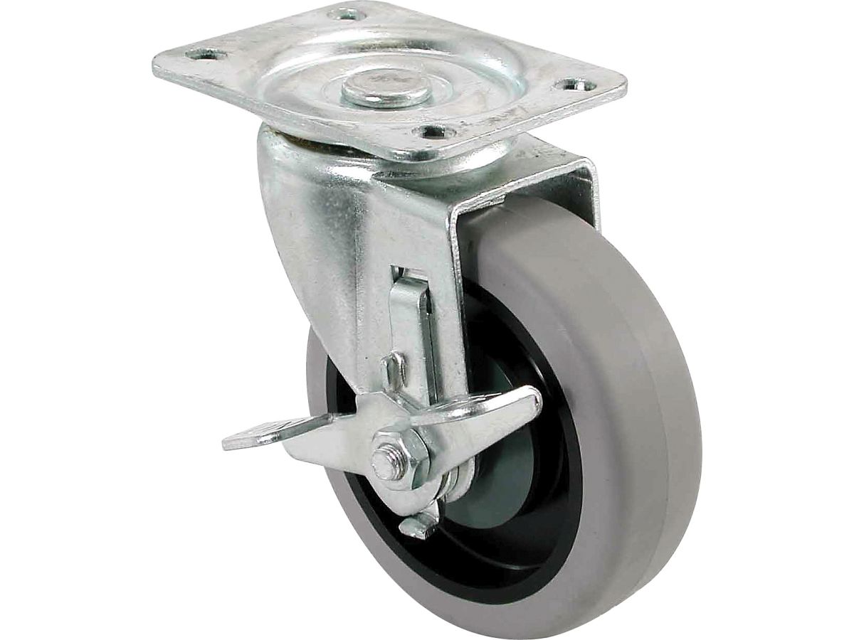 400 Series 4-Inch Swivel Plate TPR Caster with Brake, 250-lb Load Capacity