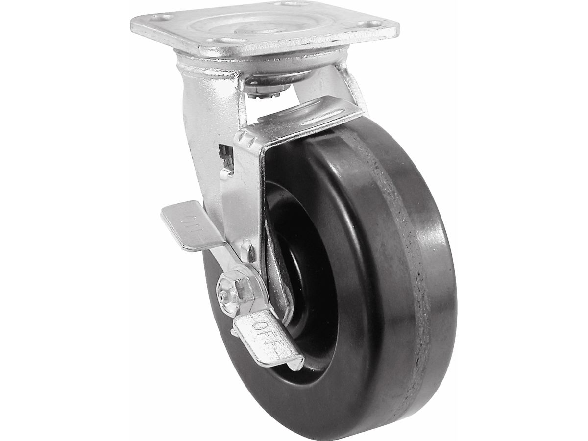 6 inch Phenolic Wheel Black Swivel w/Brake Plate