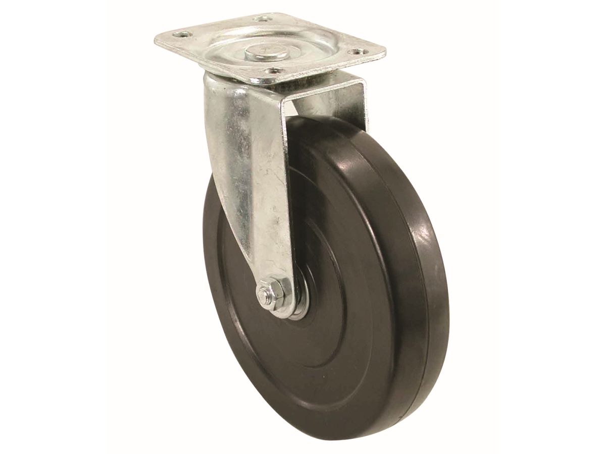 5-Inch Rubber Swivel Plate Caster, 200-lb Load Capacity