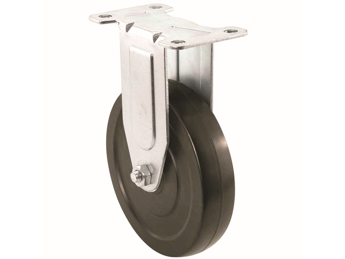 5-Inch Rubber Rigid Plate Caster, 200-lb Load Capacity