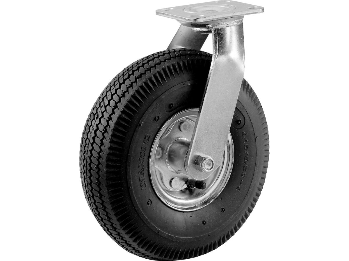 8-Inch Pneumatic Caster Wheel, Swivel Plate, Steel Hub with Ball Bearings, 5/8-Inch Bore Centered Axle