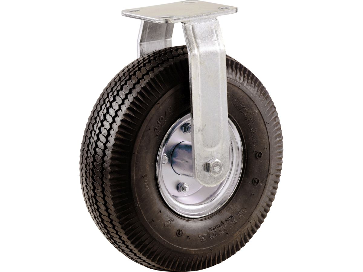8-Inch Pneumatic Caster Wheel, Rigid Plate, Steel Hub with Ball Bearings, 5/8-Inch Bore Centered Axle