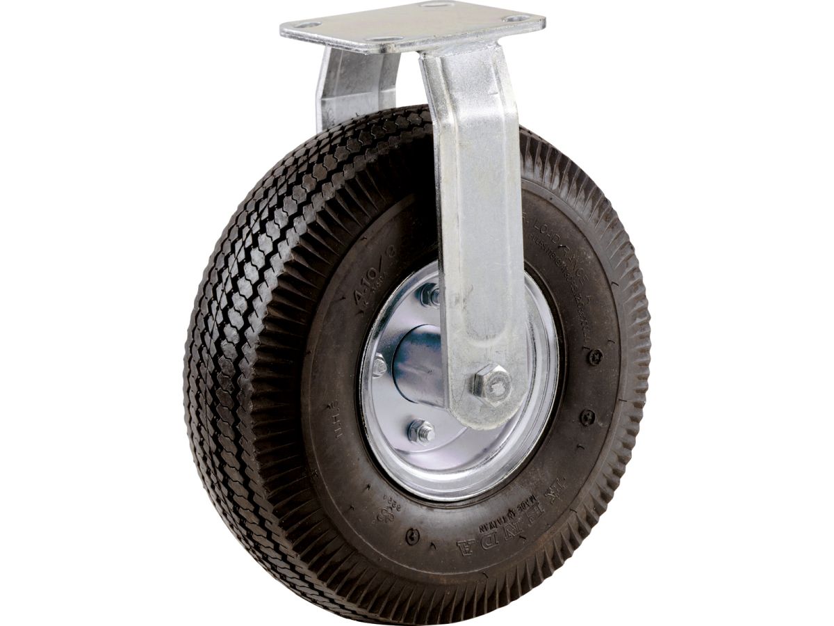 10-Inch Pneumatic Caster Wheel, Rigid Plate, Steel Hub with Ball Bearings, 5/8-Inch Bore Centered Axle