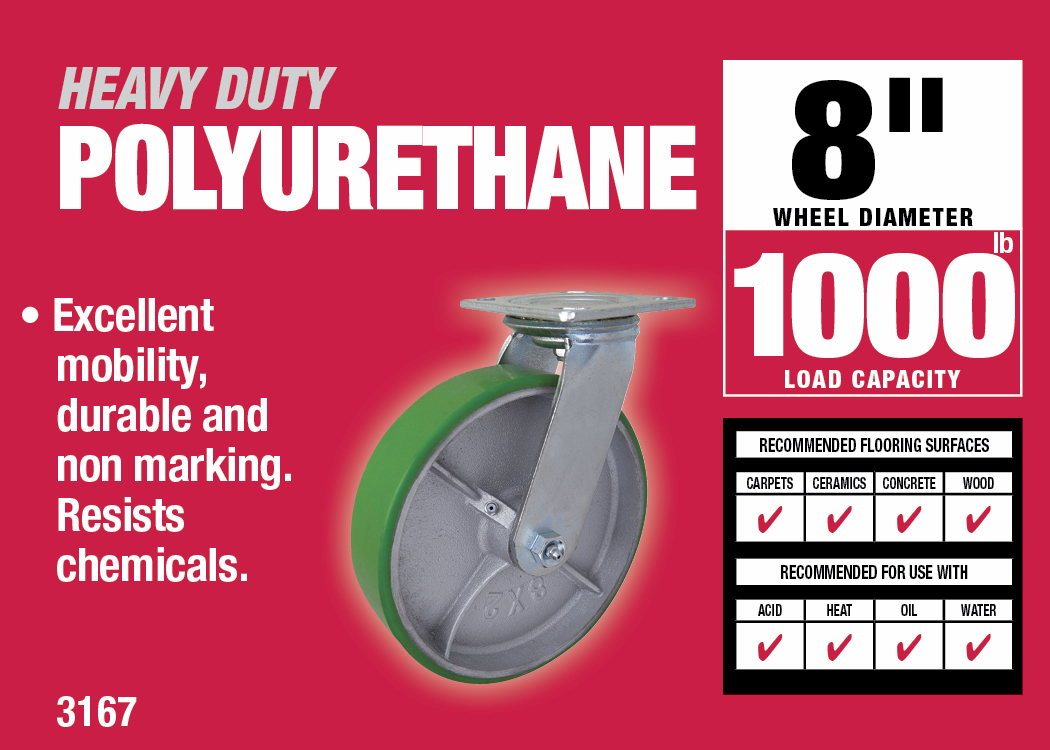 8-Inch Caster Swivel Mold On Polyurethane Plate Mount