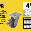 Roue en caoutchouc de 4 pouces sur polypropylène Hub Swivel w/Brake Caster, capacité de charge de 300 lb