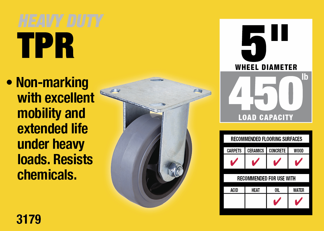 5-Inch Thermoplastic Rigid Caster, 450-lb Load Capacity