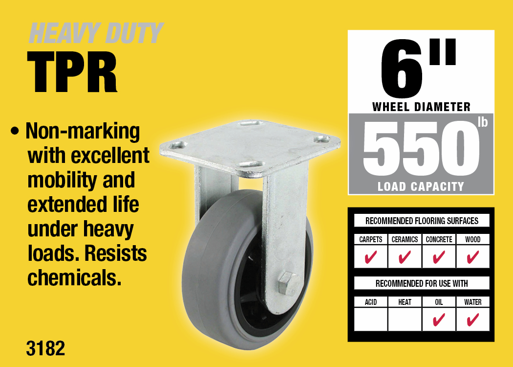 6-Inch Thermoplastic Rigid Caster, 550-lb Load Capacity