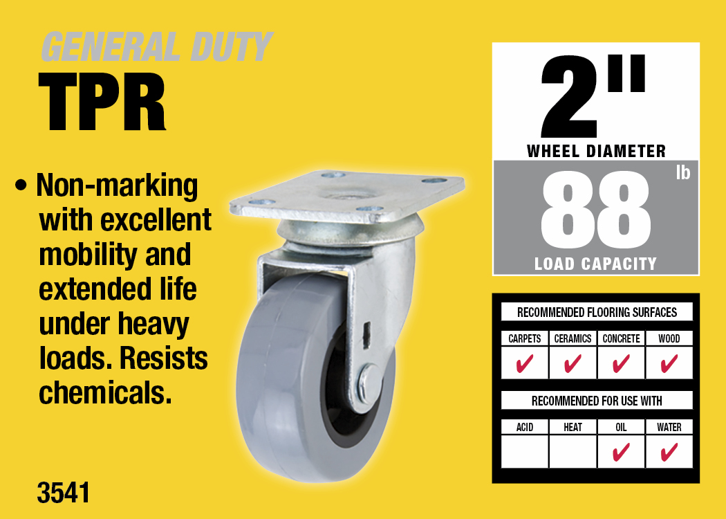 2-Inch Medium Duty Plate Caster, 88-lb Load Capacity