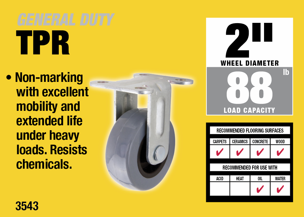 2-Inch Medium Duty Rigid Caster, 88-lb Load Capacity