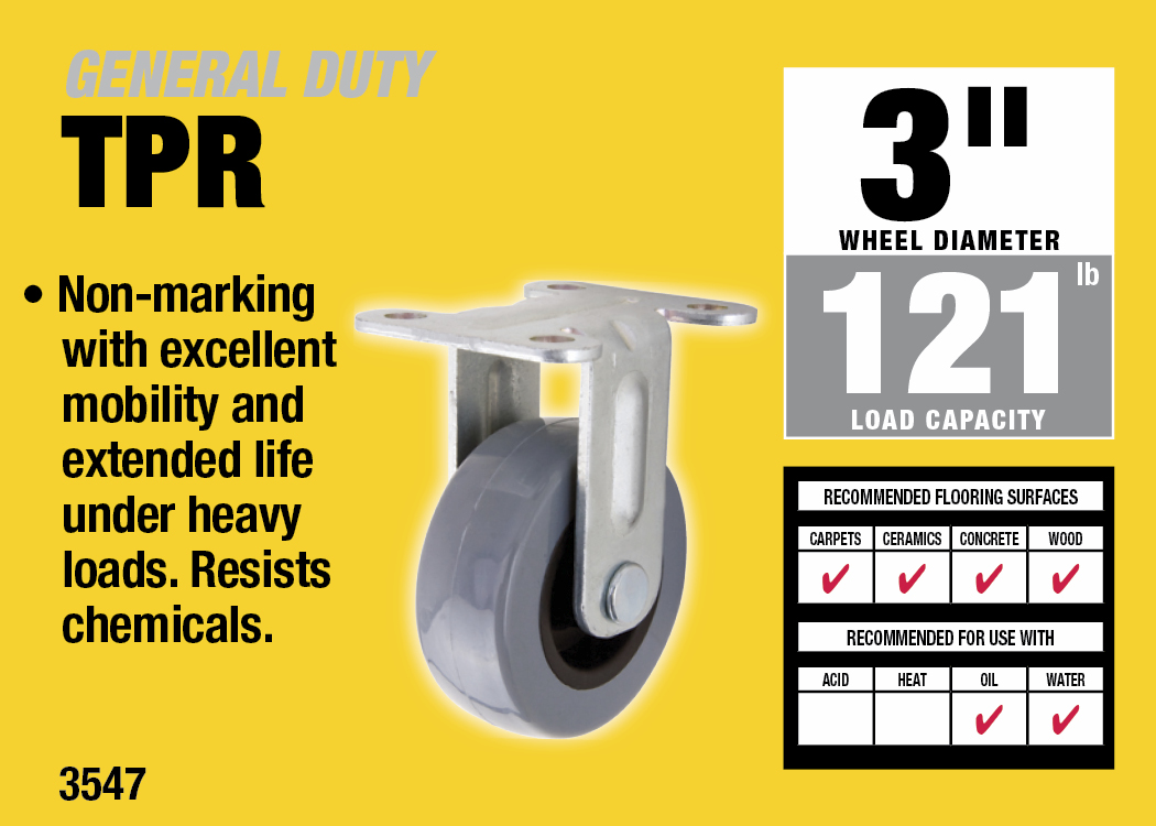 3-Inch Medium Duty Rigid Caster, 121-lb Load Capacity