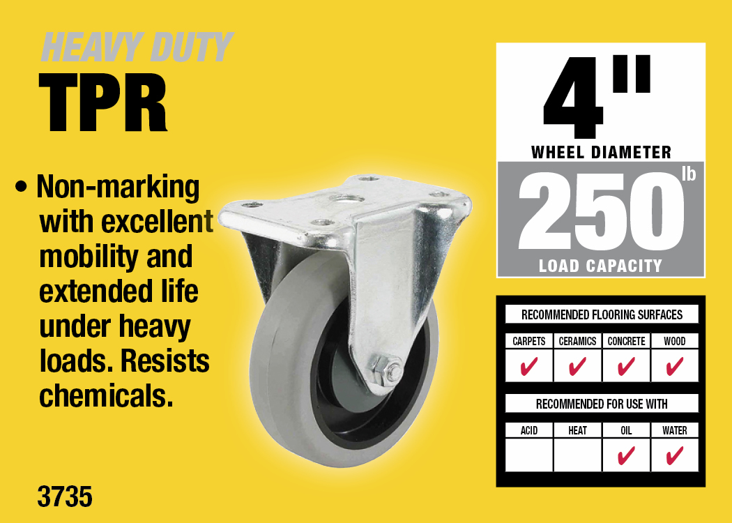 4-Inch Thermoplastic Rubber Precision Bearing Rigid Caster , 250-lb Load Capacity