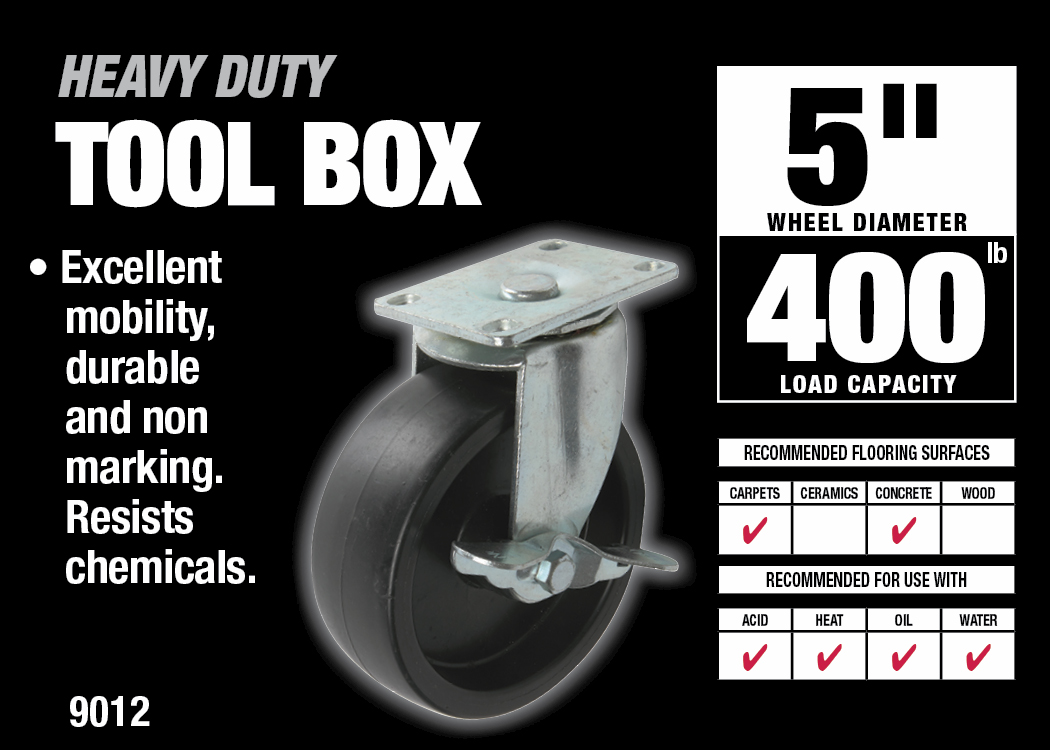 400 Series 5-Inch Tool Box Swivel Plate Caster with Side Brake, 400-lb Load Capacity