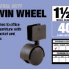 1-5/8-Inch Office Chair U-Bracket Caster, Twin Wheel, 2-Pack