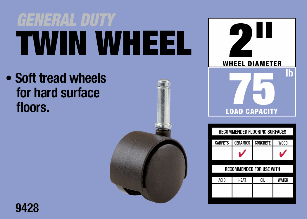 2-Inch Twin Wheel Swivel Stem Caster, 1-pack